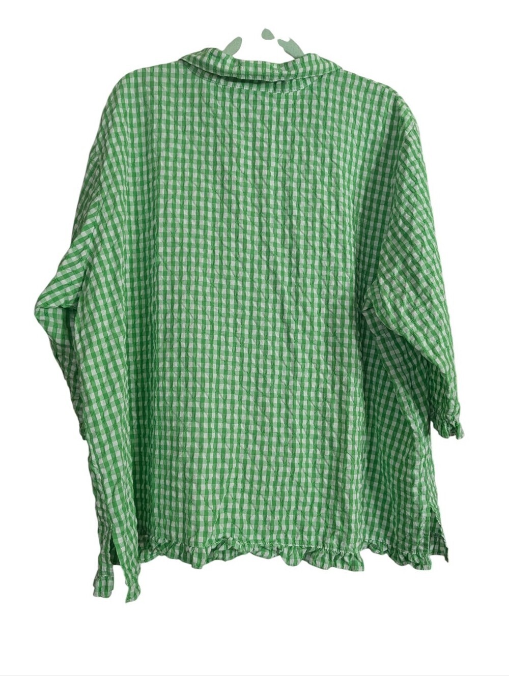 d&co. Denim + Company Green Gingham Seersucker Button Front Blouse 3X - Picture 6 of 9